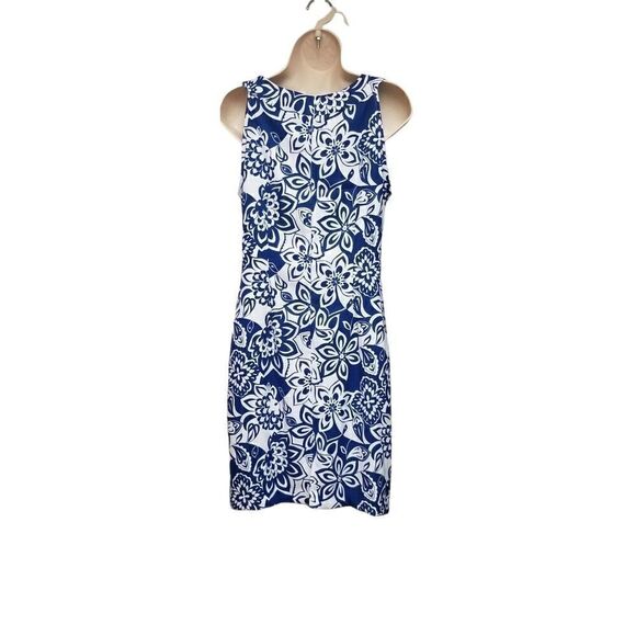 Women's Dress Barn White & Blue Beaded accent Collar Sheath Dress Size 6 - Picture 3 of 9